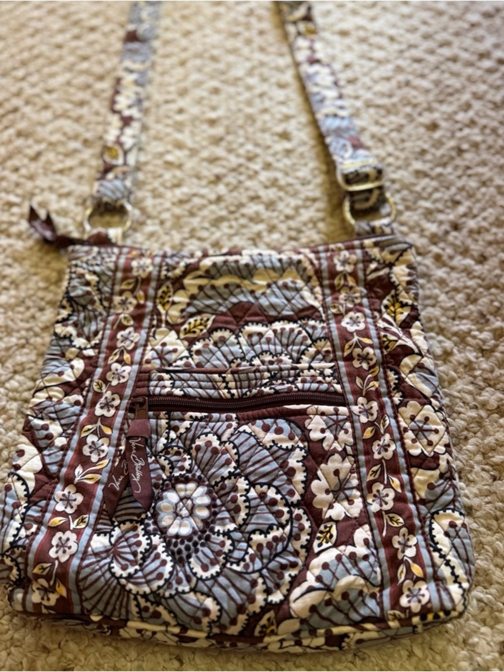 Vera Bradley Brown Floral Quilted Crossbody Bag